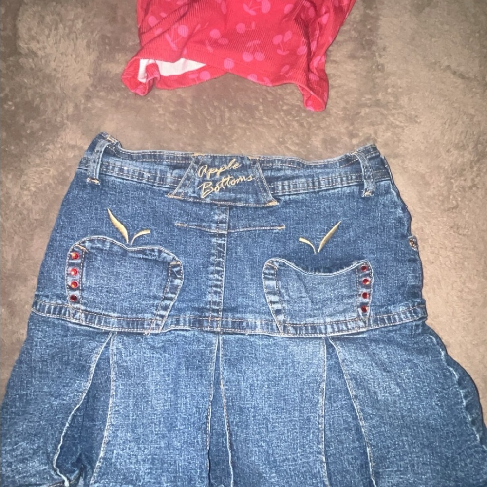 Apple Bottoms Authentic Denim Skirt Red Gold Details